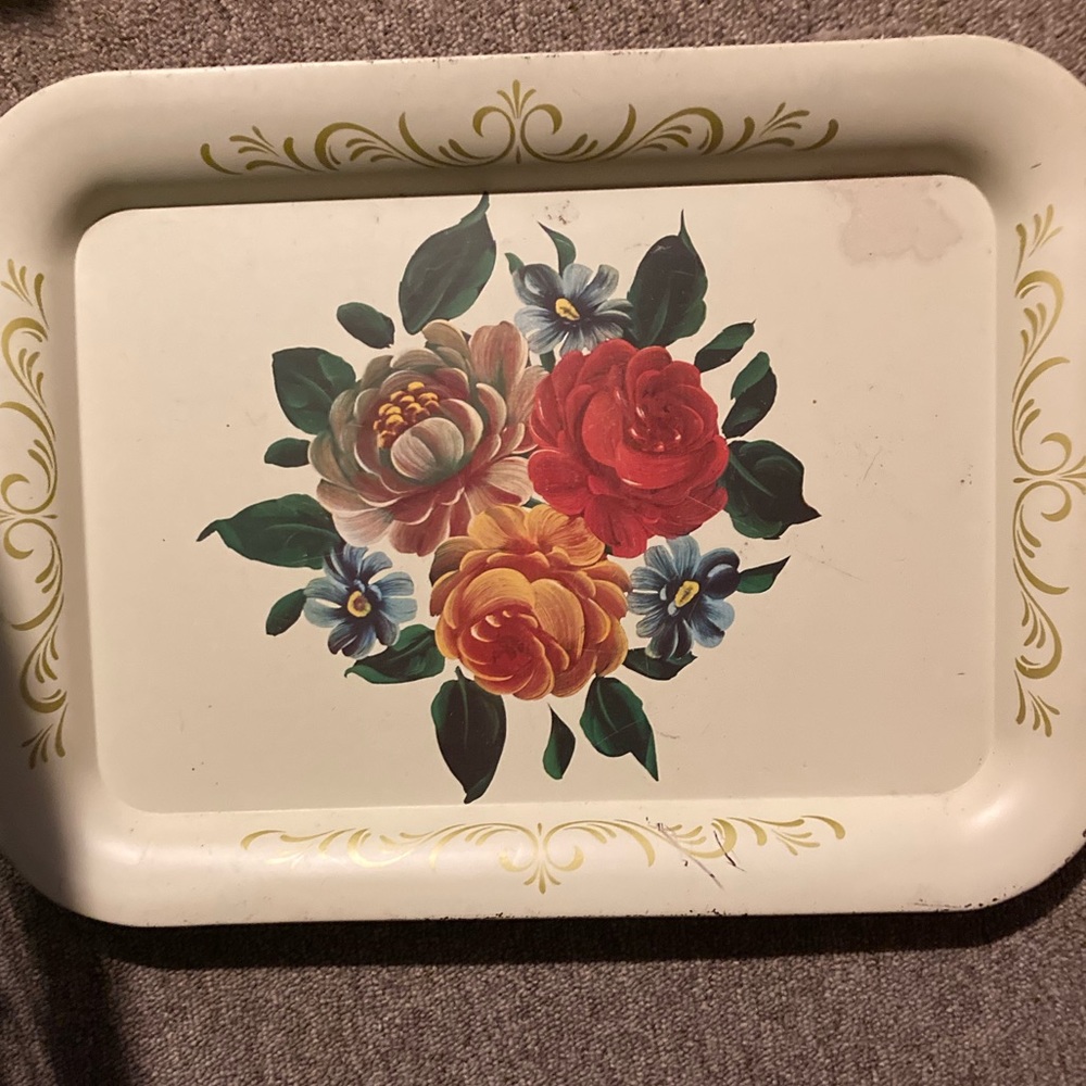 Vintage Metal Tray - Floral